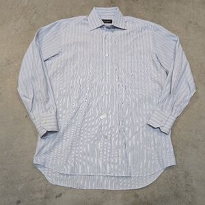 Canali Button Up Shirt Mens 39/15.5 Striped Shirt Blue White Italian